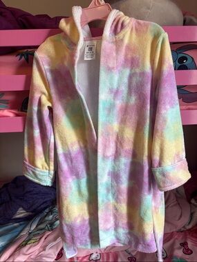 Kids Plush Unicorn Hooded Swim Robe - Pastel Tie-Dye